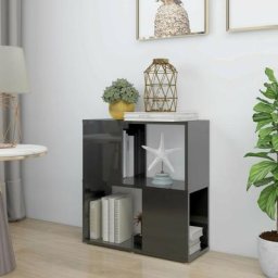 Bibliothèque Étagère de Rangement - pour Bureau Salon Chambre Cuisine Gris brillant 60x24x63 cm