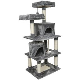 Dyhf - Arbre à Chat Hauteur de Colonne en Sisal, Panier et 2 Niches, Tour à Chat pour Chats - Gris