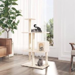Arbre à chat avec griffoirs Maison à chat - Grande capacité en sisal Crème 119 cm BV852544
