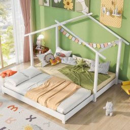 Lit cabane 2 x 90 x 190 cm dans les arbres extensible, Lit d'enfant, Lit simple et double, Bois