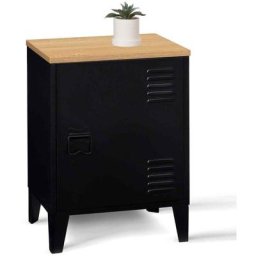 Table de chevet ester 1 porte en métal noir et plateau façon hêtre design industriel - Noir