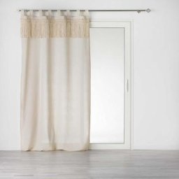 Douceur D'intérieur - Rideau à passants en polycoton avec finition macramé Samaya - Beige - 140 x