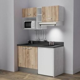 Cuisibane - Kitchenette K13L - 140 cm - emplacements frigo, hotte et micro-ondesBoisNeroévier à
