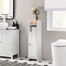 Meuble de Salle de Bain, Meuble pour wc, 18 x 20 x 80 cm (l x p x h), Étagères Réglables, Blanc