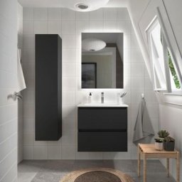 Meuble salle de bain - 70 cm - Avec plan vasque - Noir mat - a suspendre - karaib