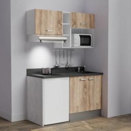 Cuisibane - Kitchenette K13L - 140 cm - emplacements frigo, hotte et micro-ondesBoisNeroévier à