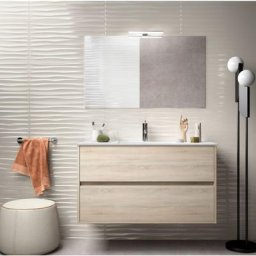 Meuble de salle de bain suspendu 100 cm marron Caledonia avec lavabo en porcelaine Standard