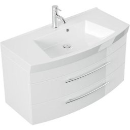 Meubles de salle de bain Bella 100cm avec façade arrondie en blanc brillant - blanc brilliant