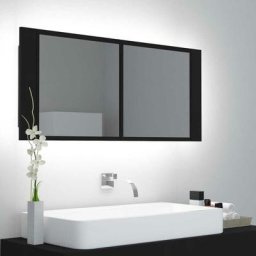 Hommoo - Armoire de salle de bain a miroir a led Noir 100x12x45 cm