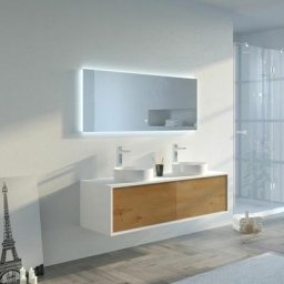 Meuble de salle de bain Maruca 1400 Bois naturel et Blanc - Bois naturel & Blanc