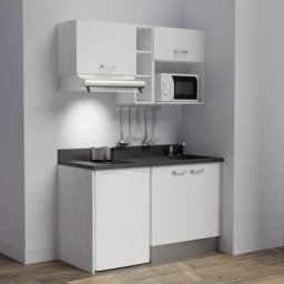 Cuisibane - Kitchenette K13L - 140 cm - emplacements frigo, hotte et micro-ondesBlancNeroévier à