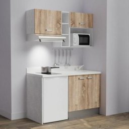 Cuisibane - Kitchenette K13L - 140 cm - emplacements frigo, hotte et micro-ondesBoisSnovaévier à
