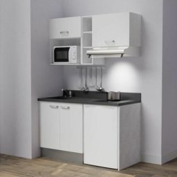 Cuisibane - Kitchenette K13L - 140 cm - emplacements frigo, hotte et micro-ondesBlancNeroévier à