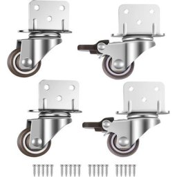 Lot de 4 petites roulettes pivotantes pour meubles, 25 mm avec frein, plaque de montage en l,