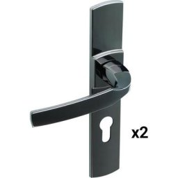 Béquille double Artis - Zamak - Grande plaque - Trou de clé en l - Diamant noir - Chrome