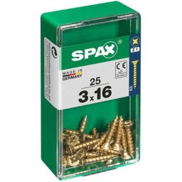Spax - Boîte 25 unités. vis a bois cab. plat yellox 3.0x16mm