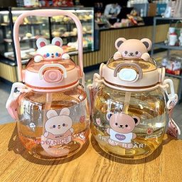 Bouteille d'Eau de Grande Capacité avec Paille Anti-Fuite pour Fille Mignon Dessin Animé Jus