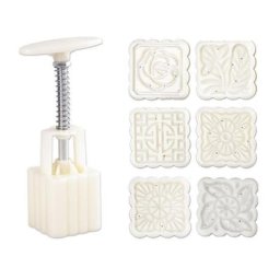 Moule à Gâteau de Lune à Pression Manuelle 6 Timbres Baril Carré Ustensiles de Cuisson DIY