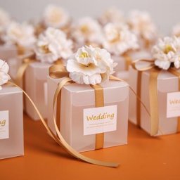 Boîte à bonbons transparente avec ruban de fleurs artificielles Souvenirs de mariage pour invités