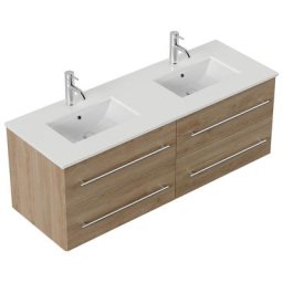 Meuble de salle de bain Leek XL quartz blanc meuble bas chêne clair