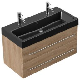 Meuble salle de bain Sonnet vasque noir, décor Chêne