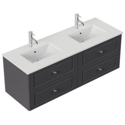 Meuble de salle de bain Leek XL Cottage quartz blanc meuble bas anthracite