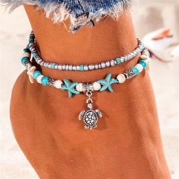 Bracelets de cheville multicouches bohème pour femmes perles de tortue étoile de mer bracelet de