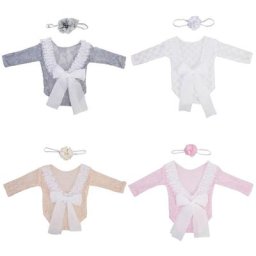 Robe de tête et chemise en dentelle barboteuse neutre accessoires pour Baby Shower tenue de