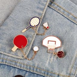 Broches de série de sport créatives broche avec chaîne basket-ball Badminton Tennis de Table