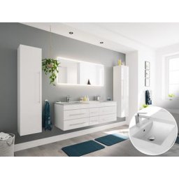 Ensemble meuble de SDB Akis XL 4 pièce incl. miroir LED en blanc brillant