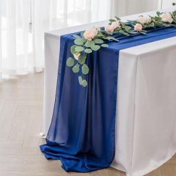 Chemin de Table en Mousseline de Soie de Luxe Unie et Colorée Décoration Bleu Rustique Bohème de
