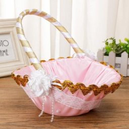 Mir à Fleurs avec Poignée pour Fille Petits et Grands Paniers en Satin avec Dentelle Décor de