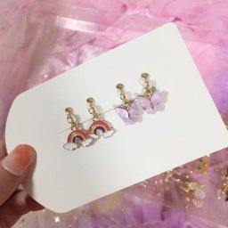 Boucles d'oreilles à clip papillon pour enfants arc-en-ciel mignon violet bijoux pour bébé fille