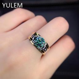 YULEM-Bague en argent véritable 925 pour homme bijoux en moissanite verte 2 carats vêtements pour