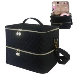 Sac de rangement de vernis à ongles Double couche sac à main noir de grande capacité boîte de