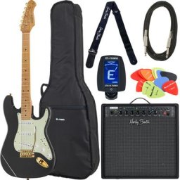 Harley Benton ST-62CC MN Charcoal Fro Bundle