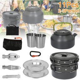 13-PCS Kit de Casseroles Camping, Cookware Kit Durable et Compact，pour