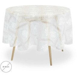 Nappe ronde en toile cirée anti-taches ø 140 cm. Broderie Transparente