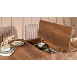 Set table extensible, 2 chaises, banc et banquette Malva Bois foncé et Tissu Beige - Beige