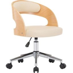 Chaise pivotante de bureau Crème Bois courbé et similicuir Vidaxl Crème