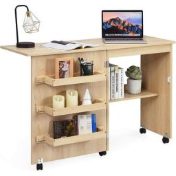 Armoire pour Machine à Coudre Pliante, Table de Couture avec 3 Etagères pour Bobines et roulettes