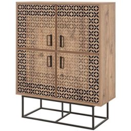 Buffet haut style industriel 4 portes Feneta Bois clair Motif Andalouse Noir - Bois / Noir