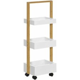 Homcom - Desserte chariot de service 3 compartiments mdf blanc structure bois de bambou verni