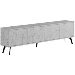 Meuble tv Santos 180cm Bois Blanc effet marbre - Blanc