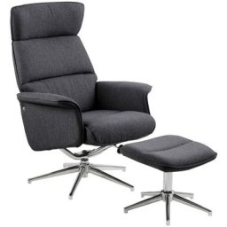Alura Fauteuil relax avec tabouret gris foncé, chromé.