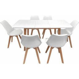 Ensemble table extensible 120/160cm helga et 6 chaises nora blanc - white