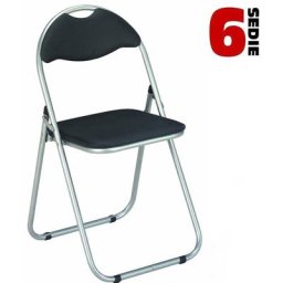 Set 6 Pieces Folding Upholstered Chairs Black Silver Frame Metal Chair