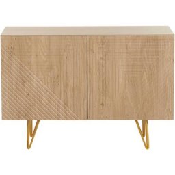 Buffet design gravé finition bois clair chêne et métal doré 2 portes L107 cm ozen - Chêne clair