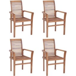 Lot de 4 Chaises empilables | Chaises de salle à manger Chaise de jardin | Teck massif 51520 - Brun