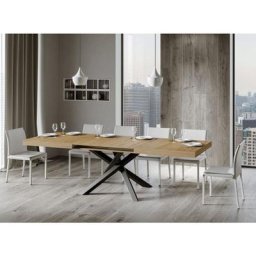 Table extensible 6 à 12 personnes chêne clair et pieds entrelacés anthracite L 160 à 264 cm Artemis